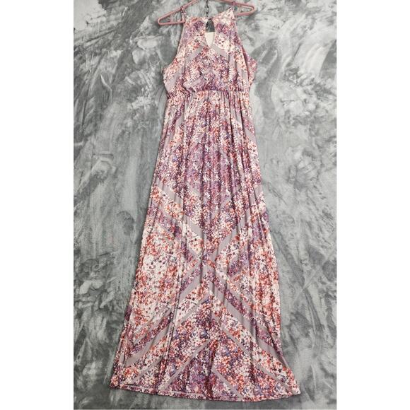 Maurices Dress Womens 0/0X Pink Purple Floral Halter Maxi Blouson Elastic Waist - Picture 3 of 11